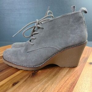 White‎ Mountain Lambert Taupe Gray Suede Wedge Booties Boots Size 9.5 M Lace Up